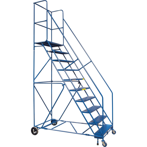 CSA-Certified Rolling Step Ladder with Locking Step, 10 Steps, 30" Step Width, 89" Platform Height, Steel Chandler Sales
