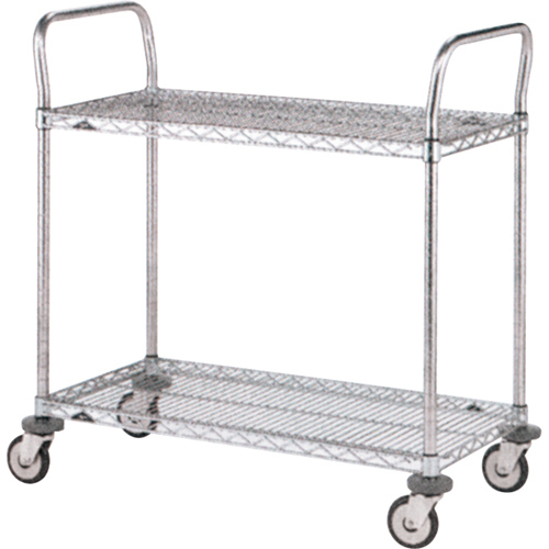 Chariot utilitaire &agrave; usage standard avec tablettes en treillis m&eacute;tallique, Chrom&eacute;, 18" x 39" x 30", Capacit&eacute; 375 lb Chandler Sales