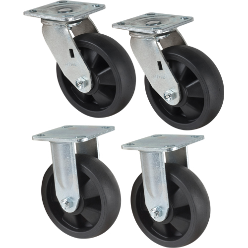 Caster Set, Rigid/Swivel, 6" (152.4 mm), Nylon, 2400 lbs. (1089 kg.) Chandler Sales