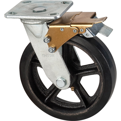 Mold-on Caster, Swivel with Brake, 8" (203.2 mm), Rubber, 660 lbs. (299 kg.) Chandler Sales