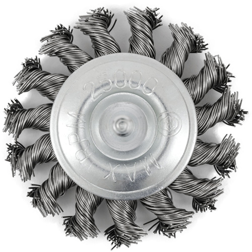 Shaft Mounted Knot Twisted Radial Brush, 3" Dia., 0.02" Fill, 1/4" Arbor, Stainless Steel Chandler Sales