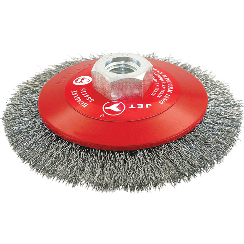 High-Performance Bevel Crimped Conical Brush, 4-1/2" Dia., 0.014" Fill, 5/8"-11 Arbor, Steel Chandler Sales