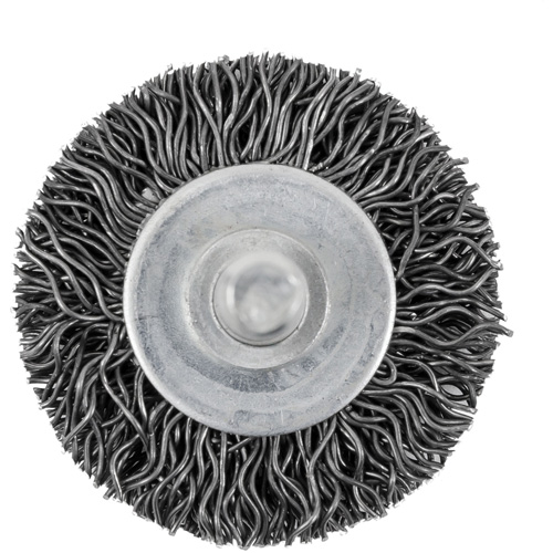 Brosse radiale &agrave; fils cr&ecirc;p&eacute;s mont&eacute; sur mandrin 126, 1-1/2", Fils 0,02", Tige 1/4" Chandler Sales
