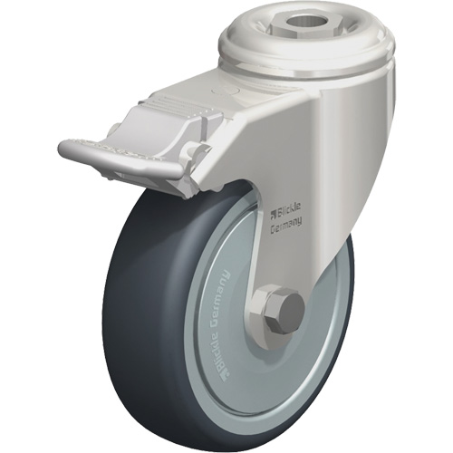 Stainless Steel Thermoplastic Elastomer Caster, Swivel with Brake, 4" (102 mm) Dia., 240 lbs. (108 kg.) Capacity Chandler Sales