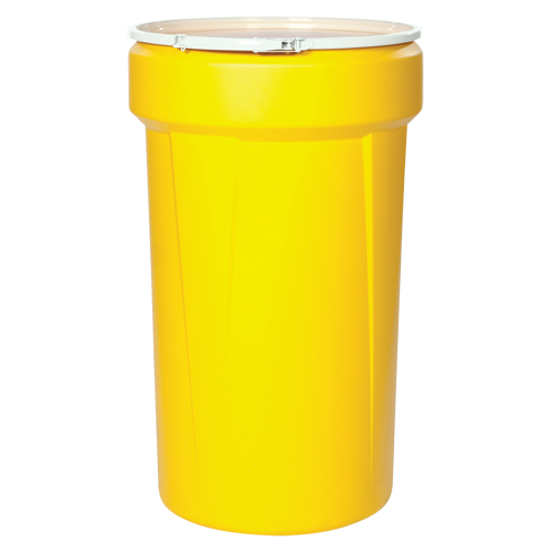 Baril emboîtable en poly&eacute;thyl&egrave;ne, 30 gal. US (25 gal. imp.), Dessus ouvert, Jaune Chandler Sales