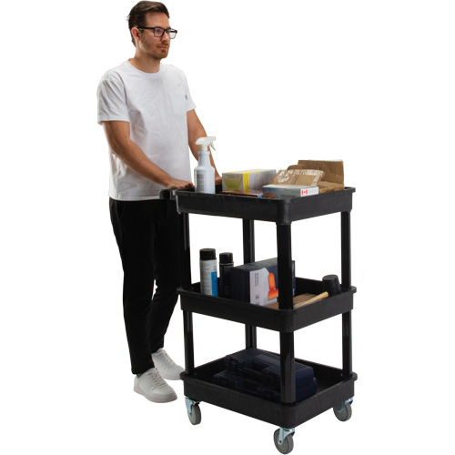 Utility Cart with Deep Lip Shelf, 3 Tiers, 19" x 39-1/2" x 28-1/4", 330 lbs. Capacity Chandler Sales