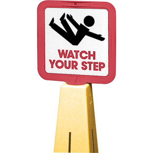 C&ocirc;nes de d&eacute;viation - &eacute;tiquettes de message  Watch Your Step , Adh&eacute;sif, Anglais avec pictogramme Chandler Sales