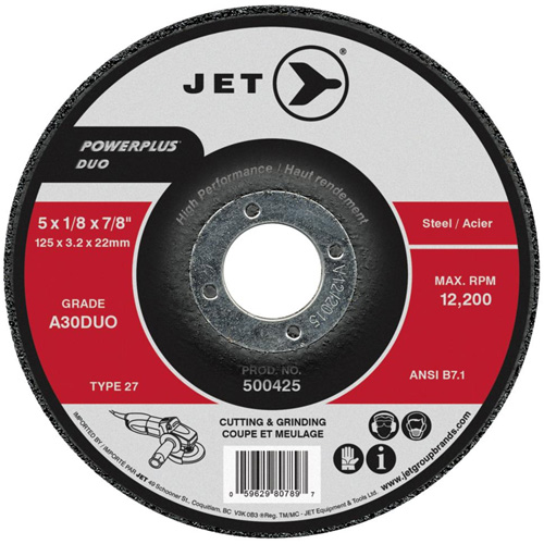 POWERPLUS DUO Cutting/Grinding Wheel, 4" x 1/8", 5/8" Arbor, Type 27, A30DUO Grit Chandler Sales