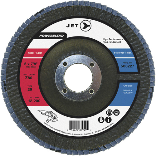 Disque &agrave; lamelles POWERBLEND, 5" x 7/8", Type 29, Grain Z40, Alumine de zirconium Chandler Sales