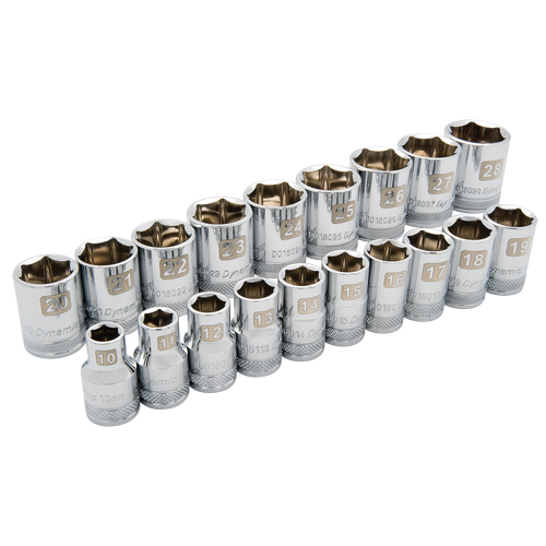 Metric Socket Set, 19 Pcs, 1/2" Drive Size Chandler Sales