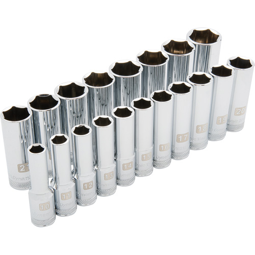 Metric Socket Set, 19 Pcs, 1/2" Drive Size, Deep Chandler Sales