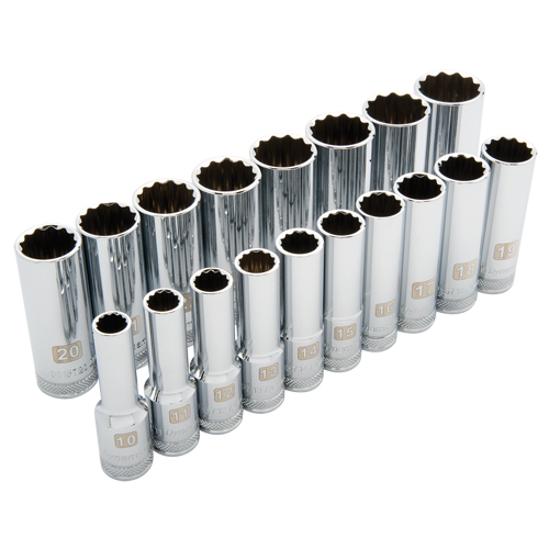 Metric Socket Set, 18 Pcs, 1/2" Drive Size, Deep Chandler Sales