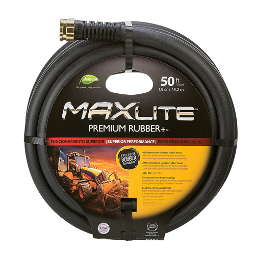 MAXLite Water Hose, Rubber, 3/4" dia. x 50' L Chandler Sales