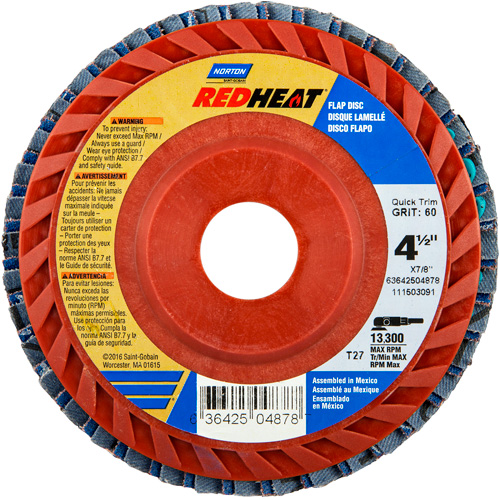 Disques &agrave; lamelles en plastique Red Heat, 4-1/2" x 7/8", Type 27, Grain 40, C&eacute;ramique d'alumine Chandler Sales