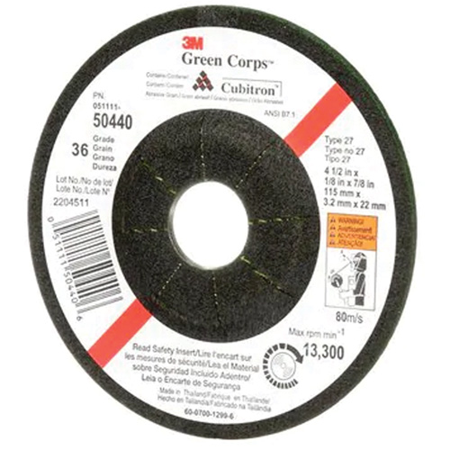 Green Corps Flexible Grinding Wheel, 4-1/2" x 1/8", 7/8" Arbor, Ceramic, Type 27 Chandler Sales