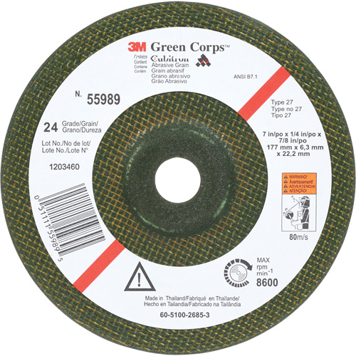 Green Corps Flexible Grinding Wheel, 7" x 1/4", 7/8" Arbor, Ceramic, Type 1 Chandler Sales