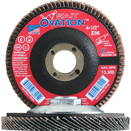 Ovation Flap Disc, 4-1/2" x 7/8", Type 27, 36 Grit, Zirconium Chandler Sales