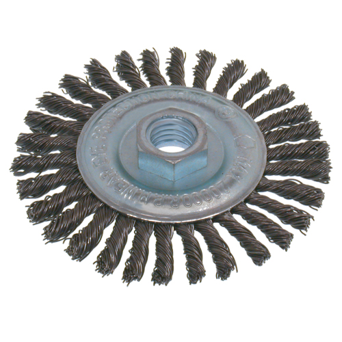 Brosses &eacute;conomiques &agrave; fil nou&eacute;s &agrave; haute vitesse pour cordons de soudure, Dia. 6", Fils 0,02", Arbre 5/8"-11, Acier inoxydable Chandler Sales