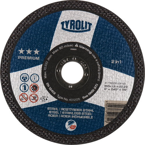 Premium 2 In 1 Thincut Cut-Off Wheel, 6" x 0.045", 7/8" Arbor, Type 1, Aluminum Oxide, 10200 RPM Chandler Sales
