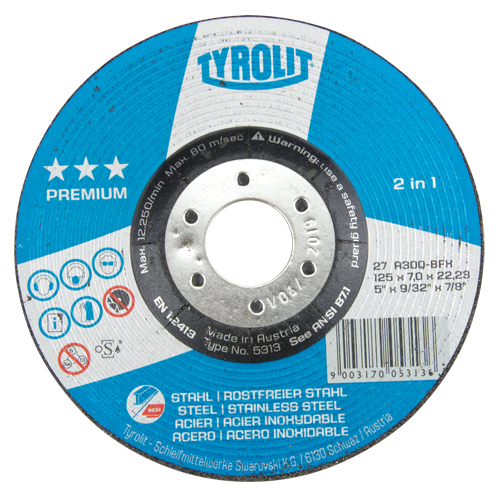 Premium 2-in-1 Grinding Wheel, 5" x 9/32", 7/8" Arbor, Type 27 Chandler Sales
