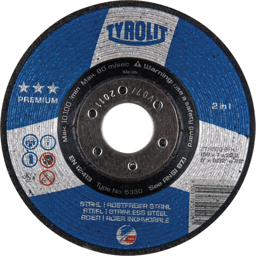 Premium 2-in-1 Grinding Wheel, 6" x 9/32", 7/8" Arbor, Type 27 Chandler Sales