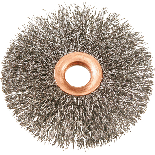 Brosses rotatives &agrave; fils cr&ecirc;p&eacute;s avec moyeu en cuivre 3", 3" dia., Fils 0,012", Arbre 1/2" Chandler Sales