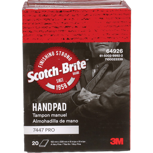 Scotch-Brite 7447 Hand Pads, Aluminum Oxide, 9" x 6", Very Fine Grit Chandler Sales