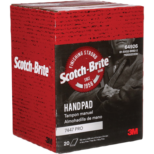 Scotch-Brite 7447 Hand Pads, Aluminum Oxide, 9" x 6", Very Fine Grit Chandler Sales