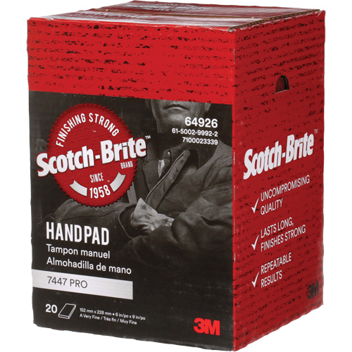 Scotch-Brite 7447 Hand Pads, Aluminum Oxide, 9" x 6", Very Fine Grit Chandler Sales