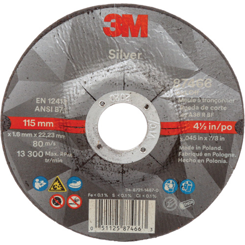 Meule &agrave; tronçonner Silver, 4-1/2" x 0,045", Arbre de 7/8", Type 27, C&eacute;ramique, 13 300 Tr/min Chandler Sales