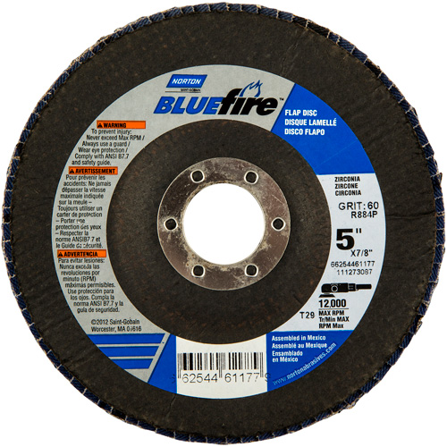 BlueFire Flap Disc, 5" x 7/8", Type 29, 36 Grit, Zirconia Alumina Chandler Sales