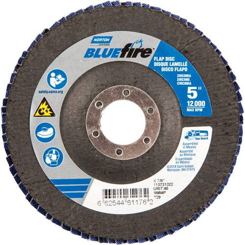 Bluefire Flap Disc, 5" x 7/8", Type 29, 40 Grit, Zirconia Alumina Chandler Sales