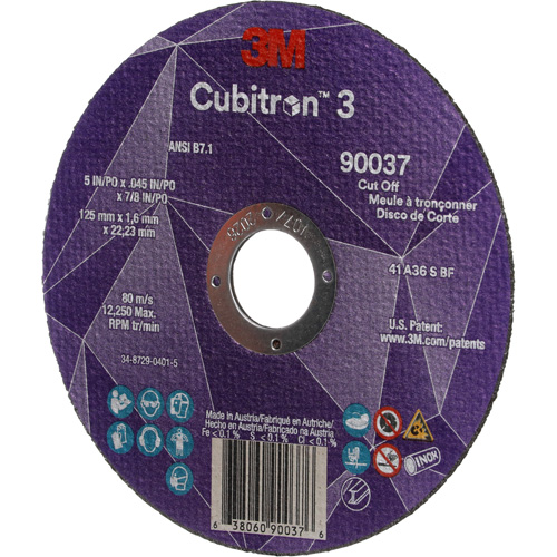 Cubitron 3 Cut-Off Wheel, 5" x 0.045", 7/8" Arbor, Type 1, Ceramic, 12250 RPM Chandler Sales