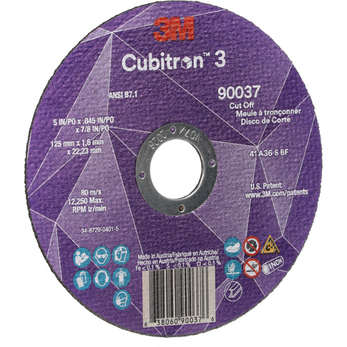 Cubitron 3 Cut-Off Wheel, 5" x 0.045", 7/8" Arbor, Type 1, Ceramic, 12250 RPM Chandler Sales