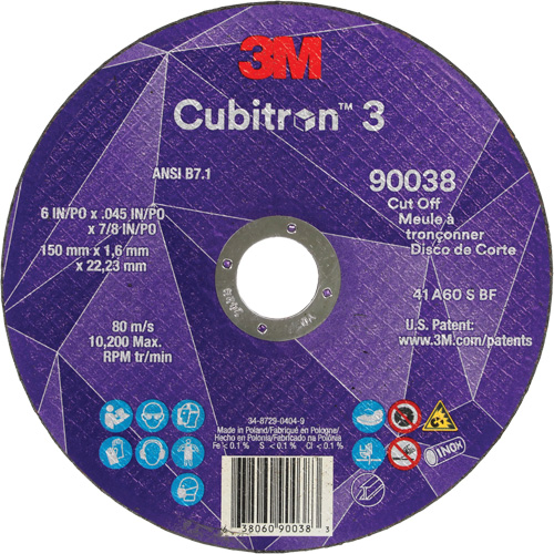 Cubitron 3 Cut-Off Wheel, 6" x 0.045", Type T27, Ceramic, 10200 RPM Chandler Sales