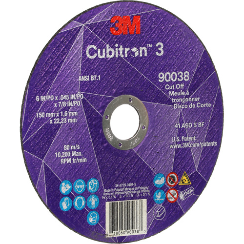 Cubitron 3 Cut-Off Wheel, 6" x 0.045", Type T27, Ceramic, 10200 RPM Chandler Sales