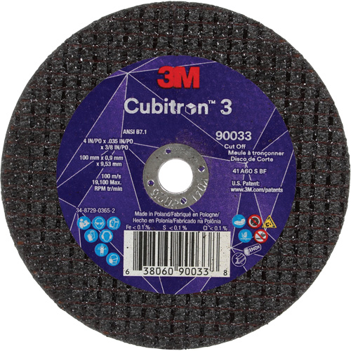 Cubitron 3 Cut-Off Wheel, 4" x 0.035", 3/8" Arbor, Type T1, Ceramic, 21000 RPM Chandler Sales