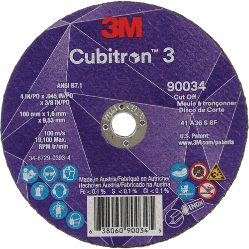 Meule &agrave; tronçonner Cubitron 3, 4" x 0,045", Arbre de 3/8", Type T1, C&eacute;ramique, 21000 Tr/min Chandler Sales