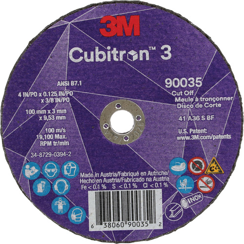 Cubitron 3 Cut-Off Wheel, 4" x 1/8", 3/8" Arbor, Type T1, Ceramic, 21000 RPM Chandler Sales
