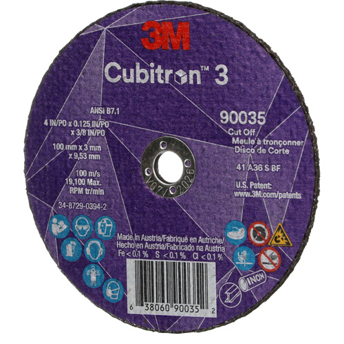 Cubitron 3 Cut-Off Wheel, 4" x 1/8", 3/8" Arbor, Type T1, Ceramic, 21000 RPM Chandler Sales