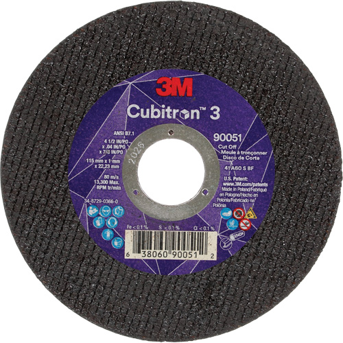 Meule &agrave; tronçonner Cubitron 3, 4-1/2" x 0,04", Arbre de 7/8", Type T1, C&eacute;ramique, 13 300 Tr/min Chandler Sales