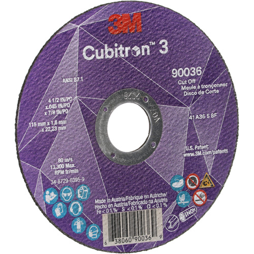 Cubitron 3 Cut-Off Wheel, 4-1/2" x 0.045", 7/8" Arbor, Type T1, Ceramic, 13300 RPM Chandler Sales