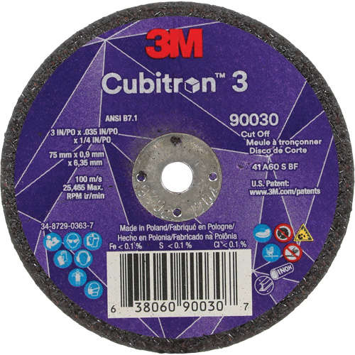 Meule &agrave; tronçonner Cubitron 3, 3" x 0,035", Arbre de 1/4", Type T1, C&eacute;ramique, 21000 Tr/min Chandler Sales