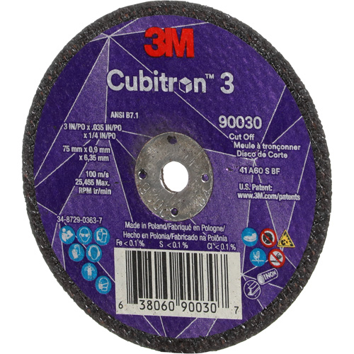 Meule &agrave; tronçonner Cubitron 3, 3" x 0,035", Arbre de 1/4", Type T1, C&eacute;ramique, 21000 Tr/min Chandler Sales