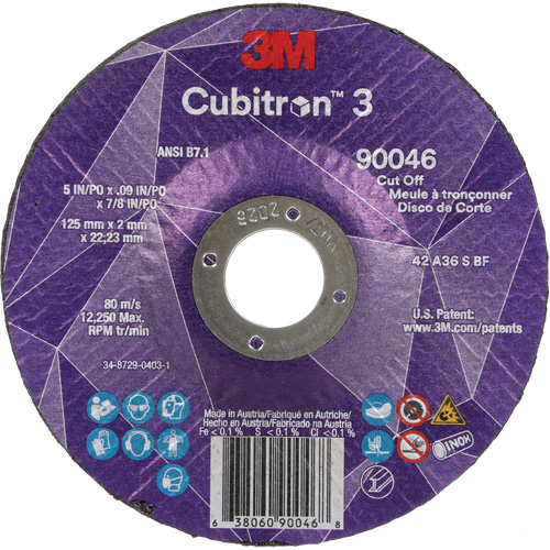 Cubitron 3 Cut-Off Wheel, 5" x 0.09", 7/8" Arbor, Type T27, Ceramic, 12250 RPM Chandler Sales