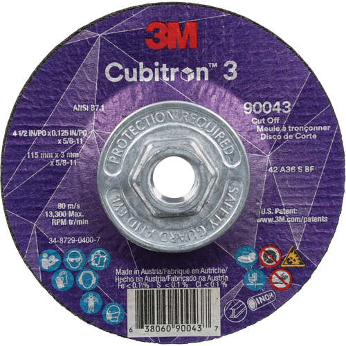Cubitron 3 Cut-Off Wheel, 4-1/2" x 1/8", 5/8"-11 Arbor, Type T27, Ceramic, 13300 RPM Chandler Sales