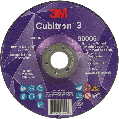 Meule a moyeu d&eacute;port&eacute; Cubitron 3, 6" x 1/4", Arbre 7/8", C&eacute;ramique, Type T27 Chandler Sales