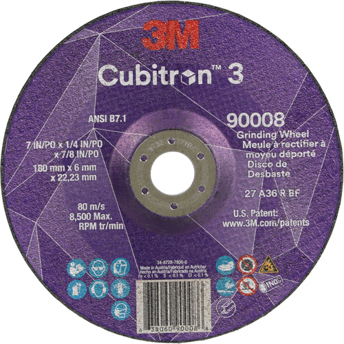 Meule a moyeu d&eacute;port&eacute; Cubitron 3, 7" x 1/4", Arbre 7/8", C&eacute;ramique, Type T27 Chandler Sales