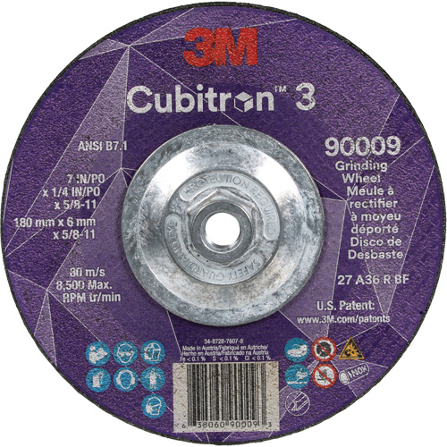 Cubitron 3 Depressed Centre Grinding Wheel, 7" x 1/4", 5/8"-11 Arbor, Ceramic, Type T27 Chandler Sales