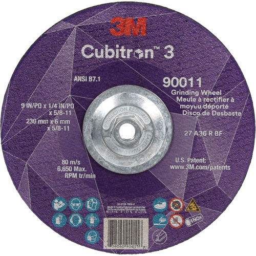 Cubitron 3 Depressed Centre Grinding Wheel, 9" x 0.25", 5/8"-11 Arbor, Ceramic, Type T27 Chandler Sales